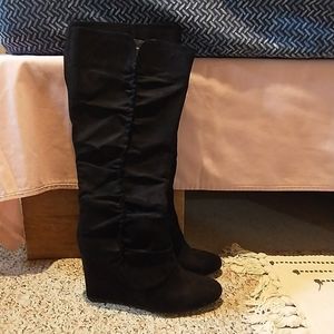 Tall Black Wedge Heel Boots